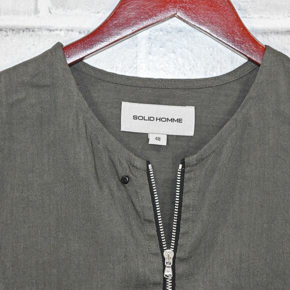 SOLID HOMME Men's Linen zip up Shirt in olive green size 48 - Picture 2 of 8